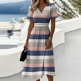 thumbnail image 1 of Minjewel Women's Striped Mini Dress with V-Neck Short Sleeve - Breton Summer Dress, Loose Flowy Beach Party Outfit, Comfy Vacation Top,Blue,L, 1 of 6