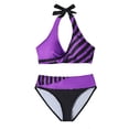 thumbnail image 1 of Minjewel Women's Striped Print Halter Neck Two Piece Bikini Set, Sexy Bathing Suit with Removable Bra Pads, No Underwire,Purple 3XL, 1 of 4