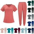 thumbnail image 1 of Minjewel Women's Stylish V-Neck Short Sleeve Scrubs for Women with Pockets, Lightweight & Breathable Scrub Set for Medical Professionals,Light Blue XL, 1 of 7