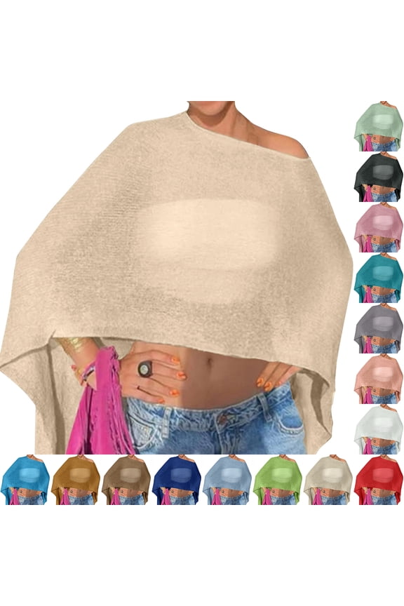 Women's Summer Swimsuit Bikini 2026 Beach Swimwear Crochet Cover up Irregular Cape Sun Protection Loose Boxy Ice Silk Knit,Blue One Size