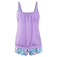 thumbnail image 1 of Minjewel Women's Tankini Top & High Waisted Shorts Set, Two Piece Bathing Suit for Women with Removable Bra Pads,Purple S, 1 of 4