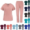 thumbnail image 1 of Minjewel Women's Trendy V-Neck Short Sleeve Scrubs for Women with Pockets, Modern & Comfortable Scrub Set for Nurses & Caregivers,Navy 2XL, 1 of 7