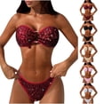 thumbnail image 1 of Minjewel Women's Two-Piece Sequin Bikini Set, O-Ring Detail & Strapless Top with High Waist Bottom, Sexy Swimsuits for Women for Party Vacation,Light pink M, 1 of 7