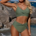 thumbnail image 1 of Minjewel Women's Two-Piece Swimsuit with Ruching Detail, Backless Bikini & Tummy Control for Beach and Pool Swimwear,Army Green,L, 1 of 7