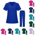 thumbnail image 1 of Minjewel Women's V-Neck Short Sleeve Nursing Top & Pants Scrub Set with Functional Pockets, Professional Scrubs for Women in Healthcare & Caregiving,Royal Blue XL, 1 of 6