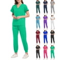 thumbnail image 1 of Minjewel Women's V-Neck Short Sleeve Scrubs for Women Set with Tapered Pants & Pockets, Sleek & Professional Scrub Set for Healthcare Workers,White 2XL, 1 of 6