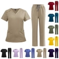 thumbnail image 1 of Minjewel Women's V-Neck Short Sleeve Scrubs for Women Set with Pockets, Soft & Durable Scrub Set for Hospital, Clinic & Caregiving,Deep Red M, 1 of 5