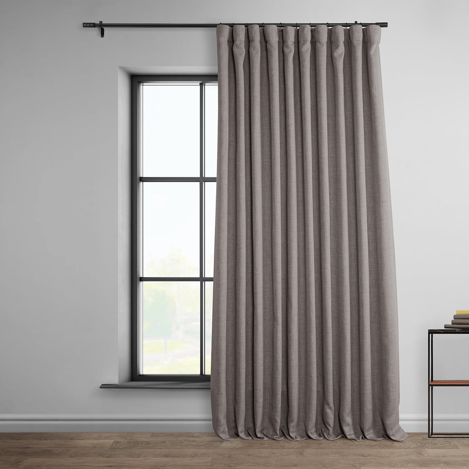 Gray Faux Linen Extra Wide Blackout Curtain Panel
