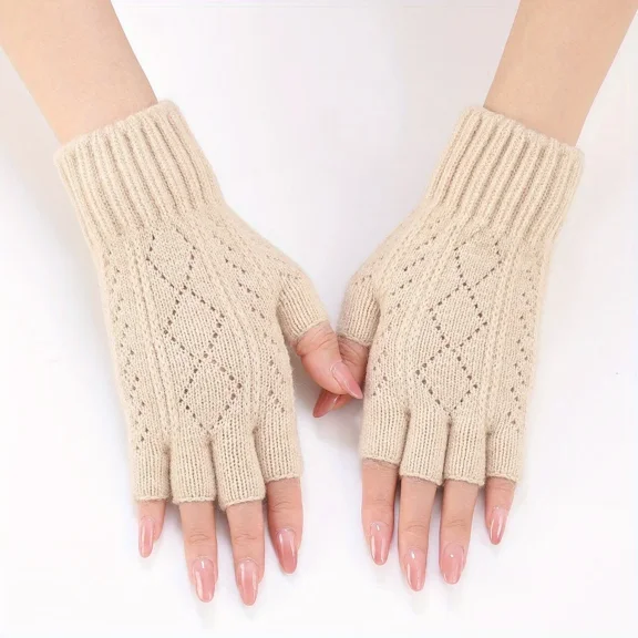New Mink Fleece Soft Winter Half Finger Gloves Women Warm Luxury Solid White Plush Knitted Fingerless Gloves