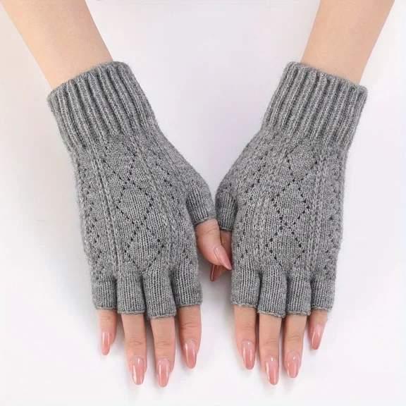 New Mink Fleece Soft Winter Half Finger Gloves Women Warm Luxury Solid White Plush Knitted Fingerless Gloves