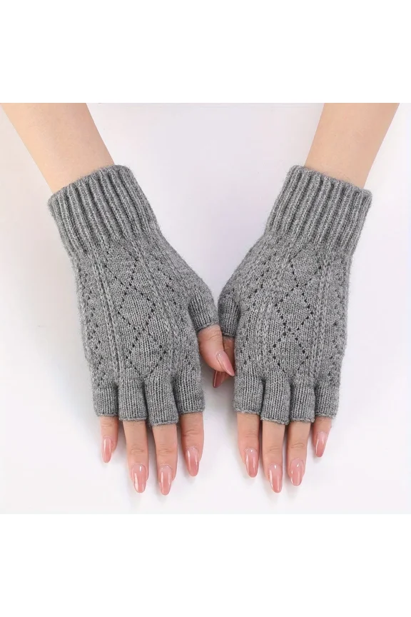 Mink Fleece Soft Winter Half Finger Gloves Women Warm Luxury Solid White Plush Knitted Fingerless Gloves