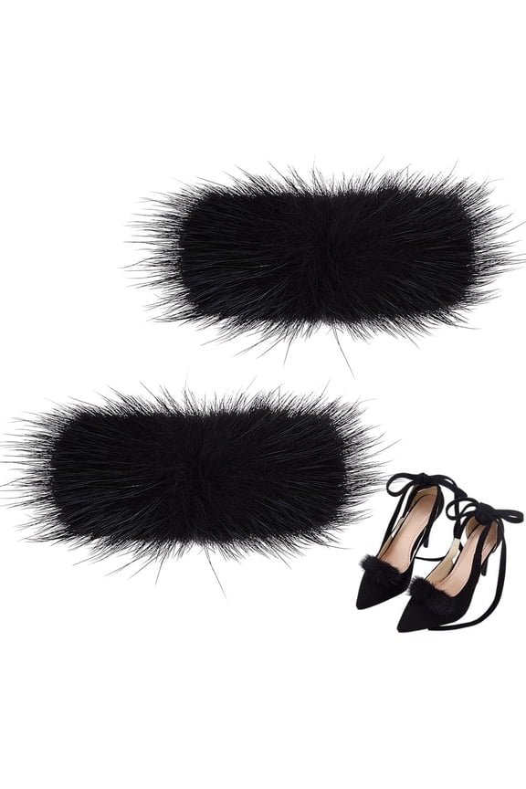 Mink Hair Shoe Buckle Clips Alloy Detachable Shoe Decorations Rectangle Black 68~69x32~34x9.5mm for DIY