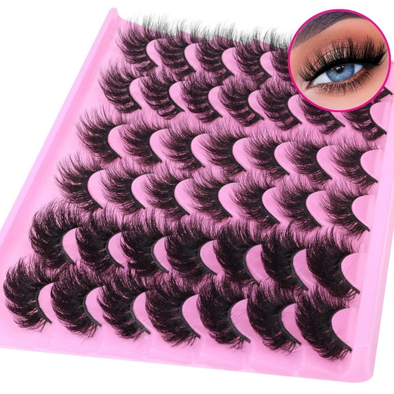 Mink Lashes Fluffy False Eyelashes Natural Look 14-17mm Cat Eye Lashes Pack, 5D Wispy Curly Fake Lashes - 21 Pairs 3 Styles