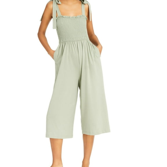 Mink Pink Womens Smocked Tie-Shoulder Jumpsuit, Beige, X-Small