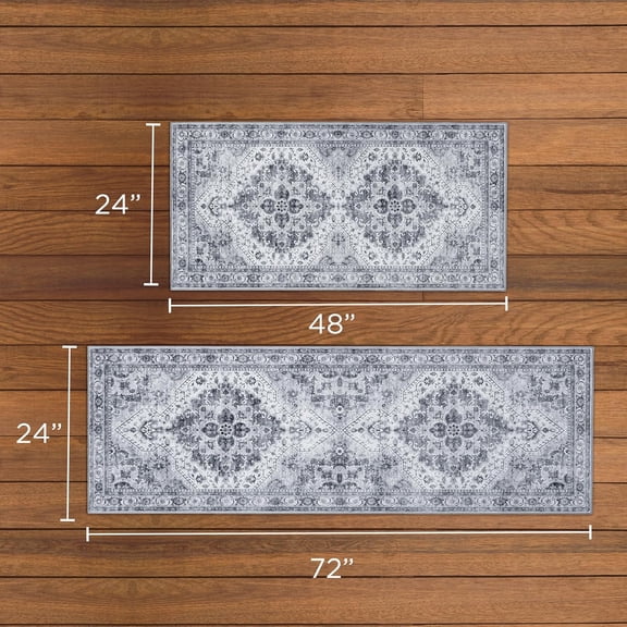 Mink Washable 2-Piece Set Geraldine Grey Geometric 24"x72" Runner & 24"x48" Accent