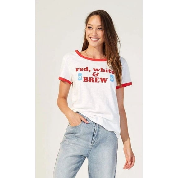 MinkPink Red and White Brew Tee, Small