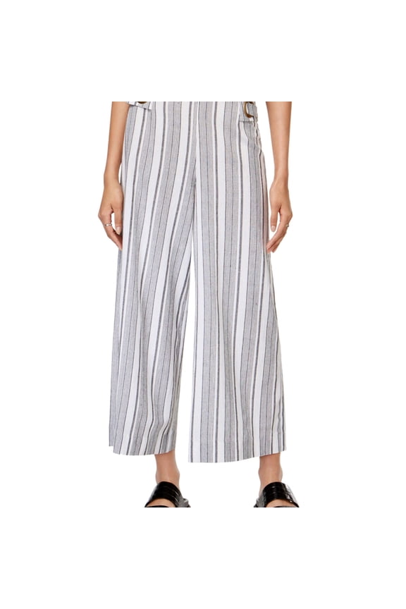 Womens Deckside Striped Casual Wide Leg Pants, Black, Medium