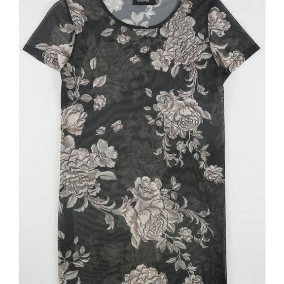 MinkPink Womens Floral-Print Illusion Tunic Dress, Black, Large