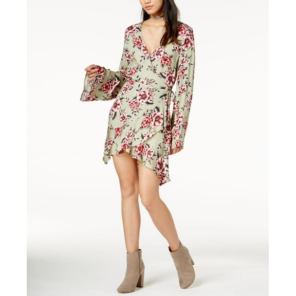 MinkPink Womens Floral Wrap Dress, Green, Large