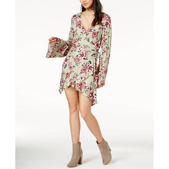 MinkPink Womens Floral Wrap Dress, Green, Large