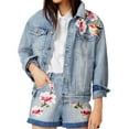 thumbnail image 1 of MinkPink Womens Patched Denim Jacket, Blue, Small, 1 of 5