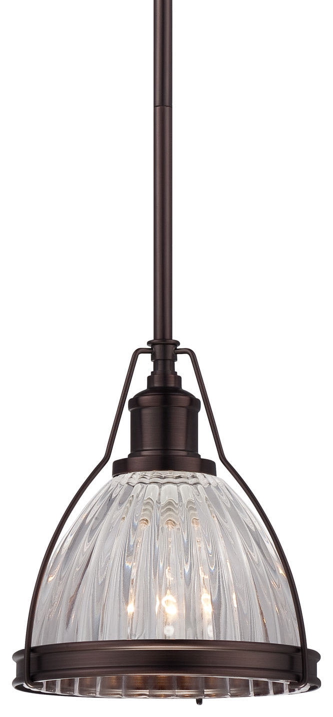 8'' Mini Pendant Light in Dark Brushed Bronze with Ribbed Clear Glass