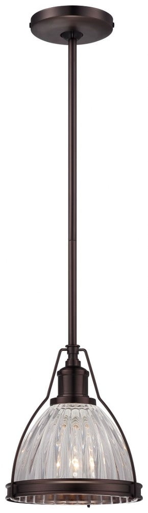 8'' Mini Pendant Light in Dark Brushed Bronze with Ribbed Clear Glass