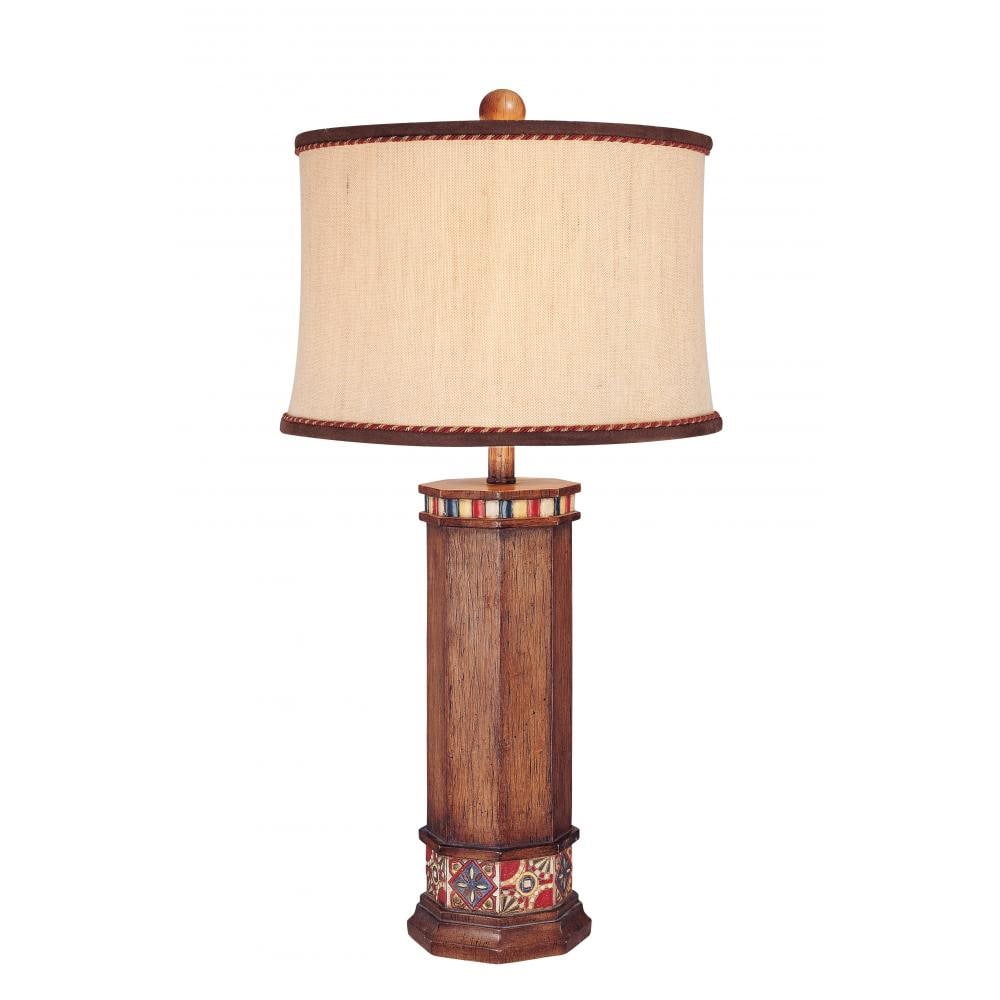 Minka Lavery Rustic Brown Wood Look Table Lamp with Cream Shade