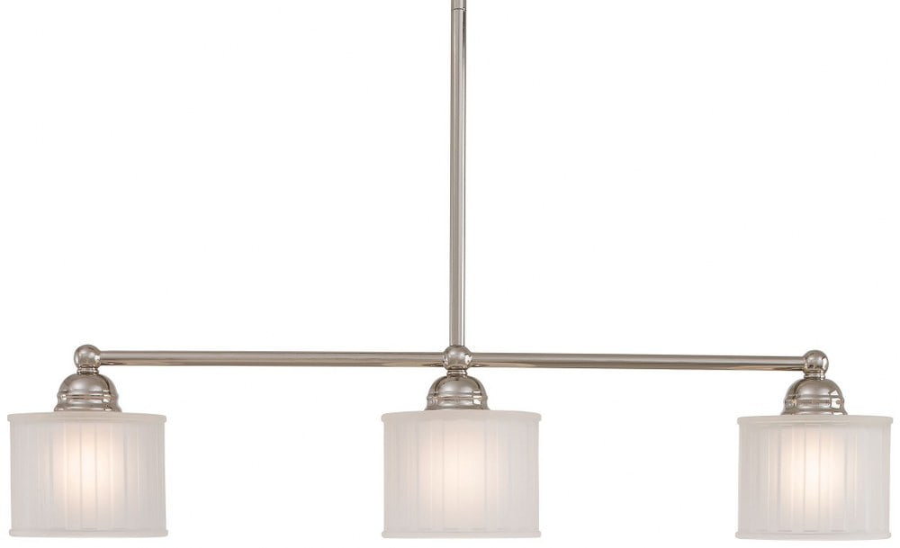 Polished Nickel 3-Light Island Pendant with Etched Glass Shades