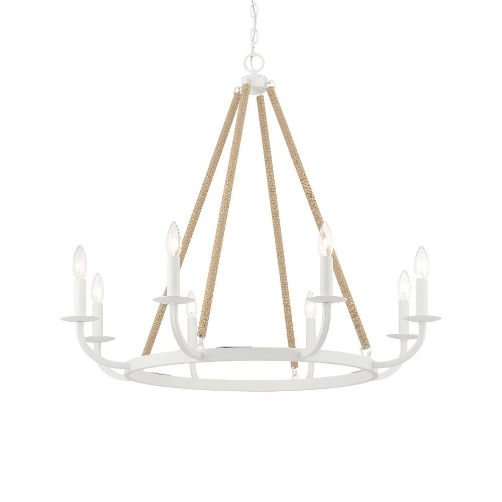 Sand White 8-Light Candle Style Chandelier with Rope Accents