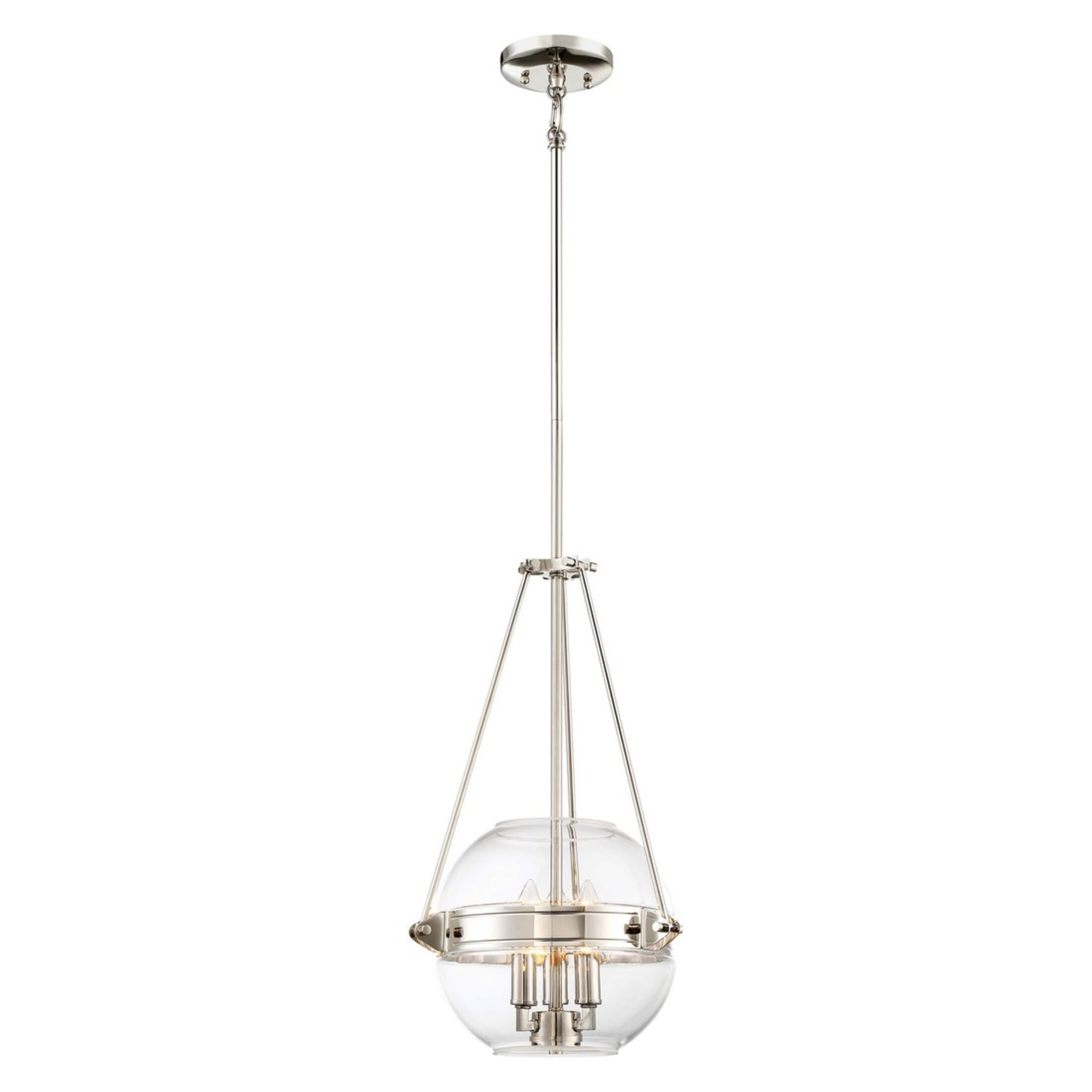 Transitional 3-Light Polished Nickel Pendant with Clear Glass