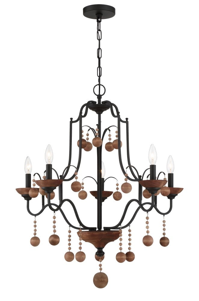 Old World Bronze and Walnut 5-Light Candle Chandelier
