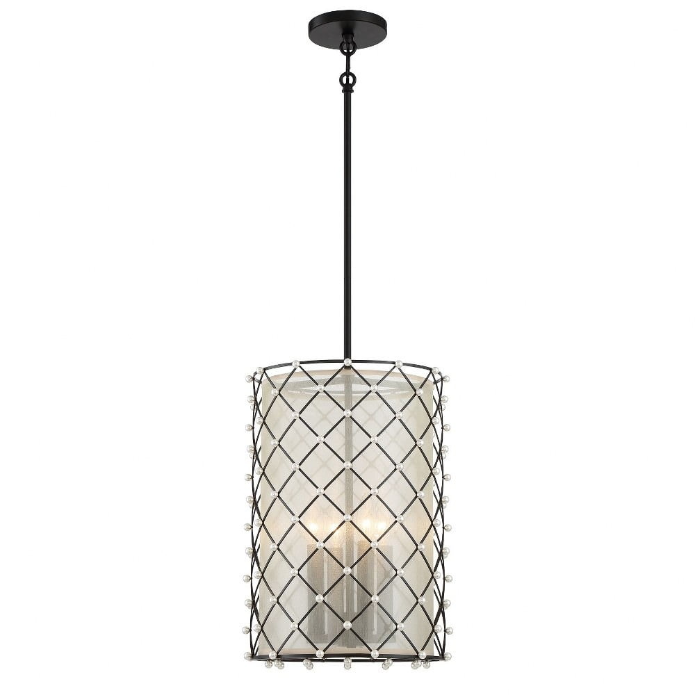 Coal Finish Aluminum Drum Pendant with Gold Organza Shade