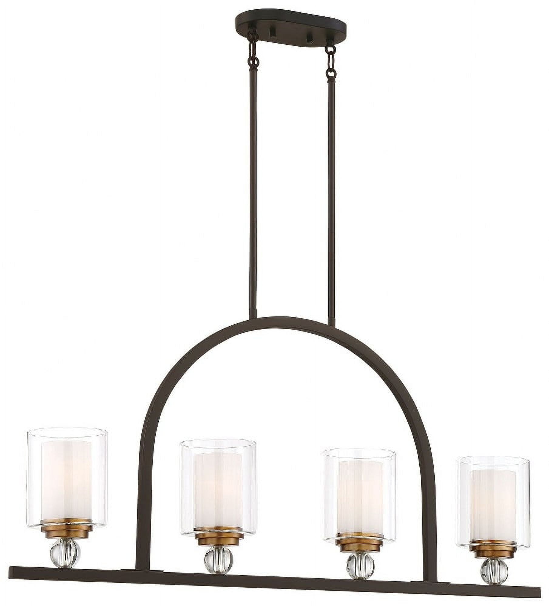 Transitional 4-Light Painted Bronze & Brushed Brass Linear Chandelier with Clear Glass