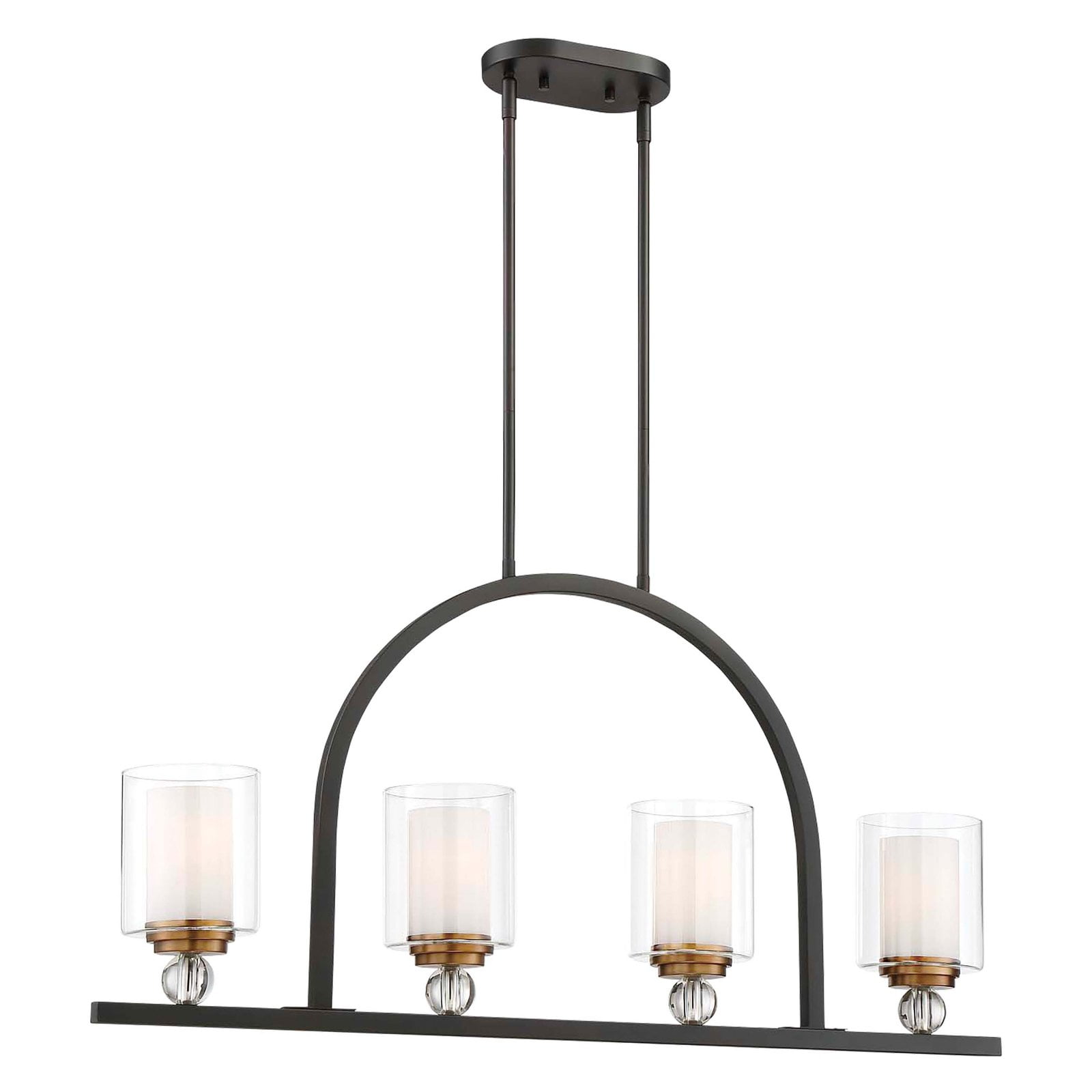 Transitional 4-Light Painted Bronze & Brushed Brass Linear Chandelier with Clear Glass