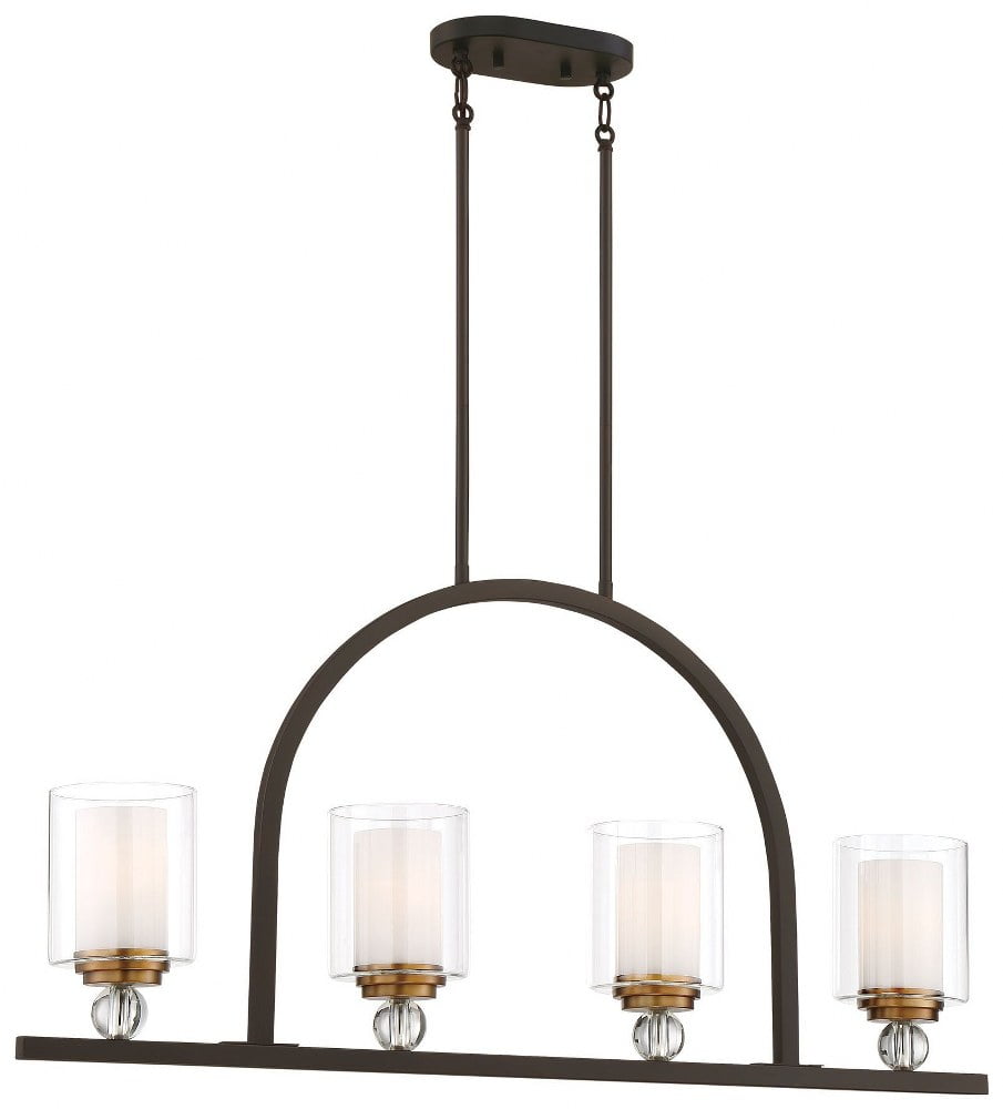 Transitional 4-Light Painted Bronze & Brushed Brass Linear Chandelier with Clear Glass