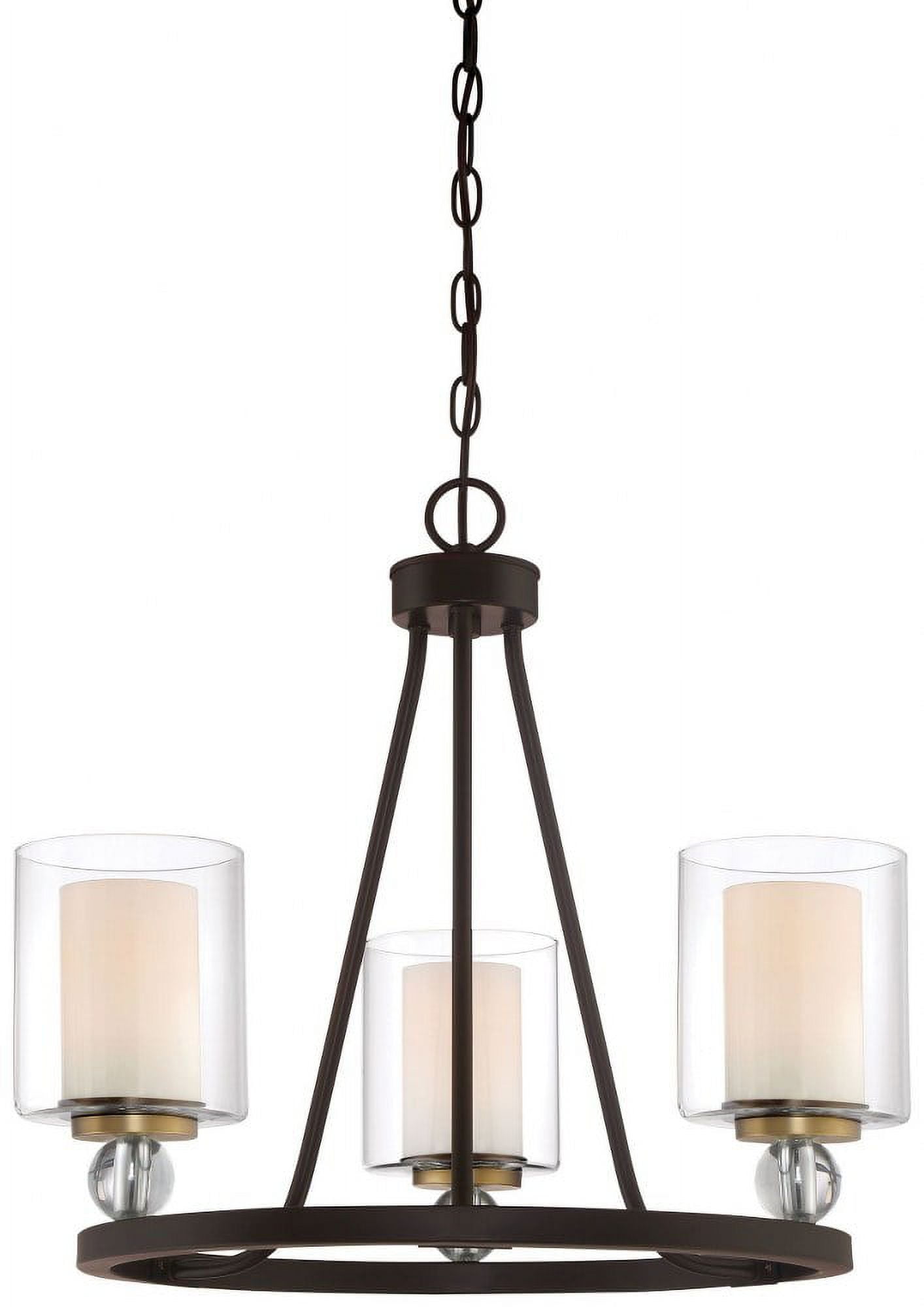 Bronze and Brass 3-Light Mini Chandelier with Clear Glass