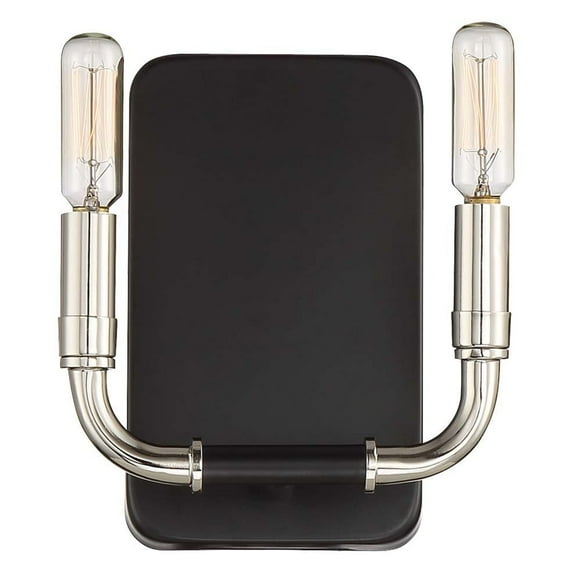 Minka Lavery 4062-572 Liege 2 Light 8" Wall Sconce in Matte Black with Polished Nickel