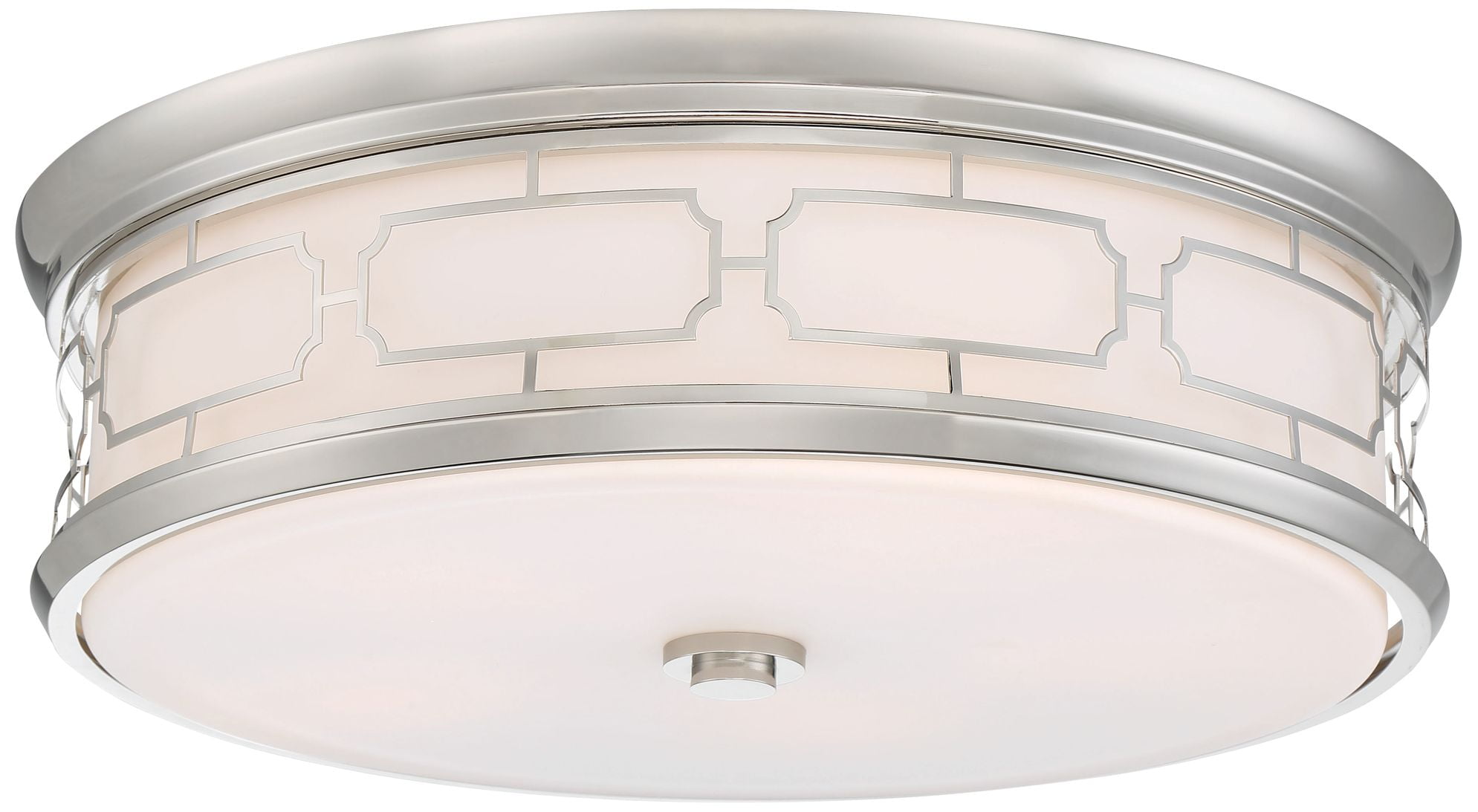 Polished Nickel LED Drum Ceiling Light with Etched Glass