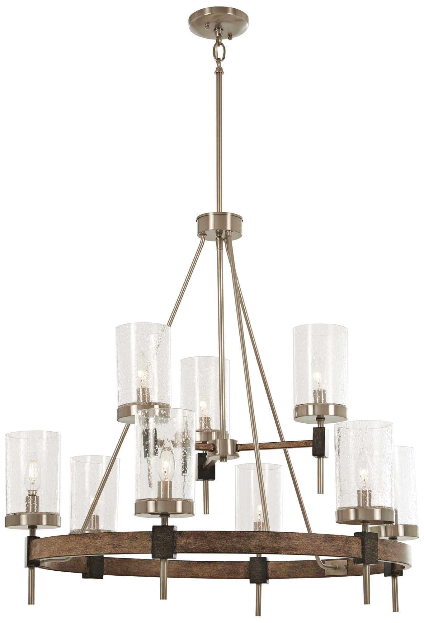 Stone Grey and Brushed Nickel 9-Light Chandelier with Clear Seeded Glass Shades