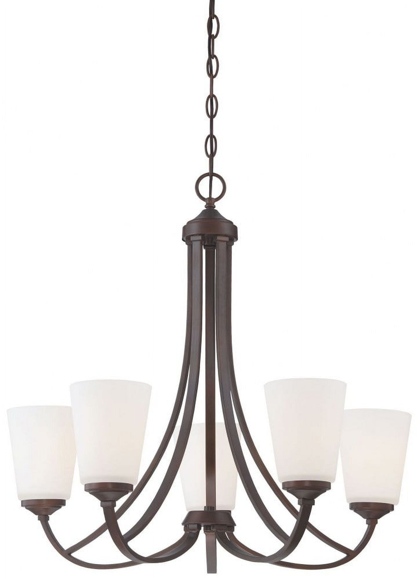 Vintage Bronze 5-Light Chandelier with Etched White Glass Shades