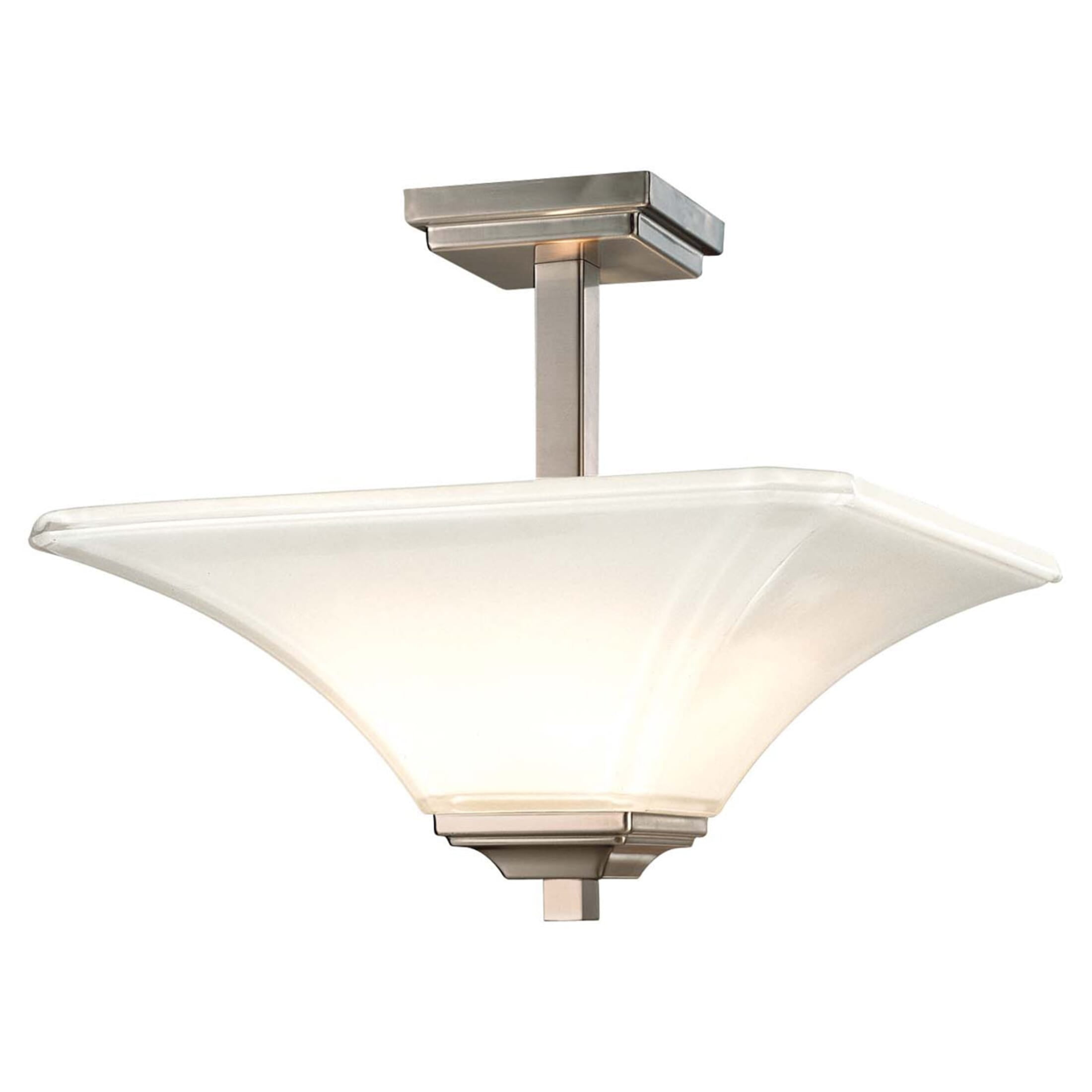 Elegant Brushed Nickel 2-Light Indoor/Outdoor Semi-Flush Mount with White Glass Shade