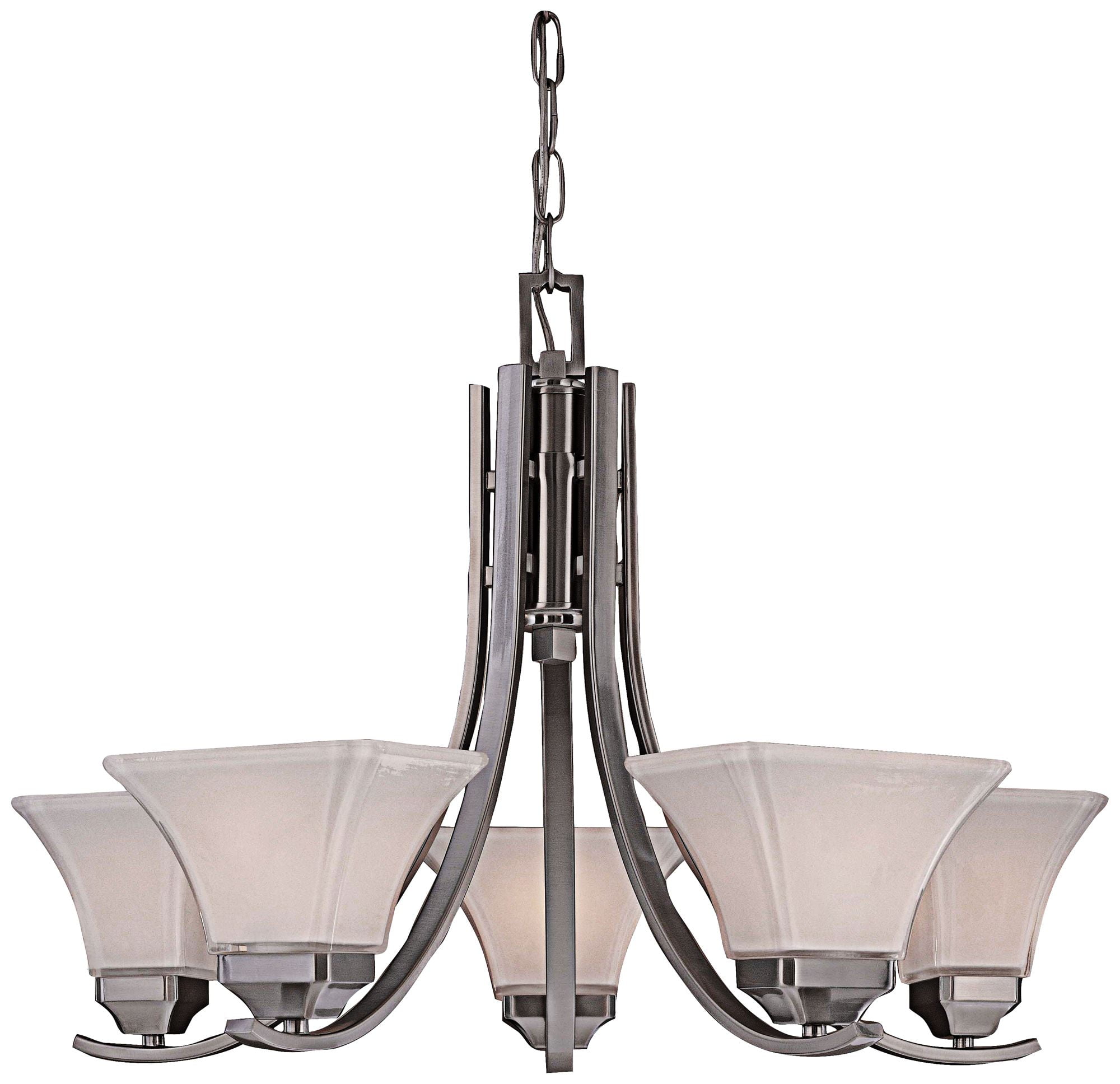 Elegant Brushed Nickel 5-Light Chandelier with Lamina Bianca Glass