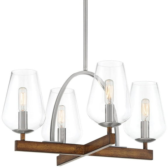Convertible Chandelier 4 Light Koa Wood/Pewter Steel/Glass 15.63 Inches Tall By 20 Inches Wide     -Traditional Installation Minka Lavery 1064-699