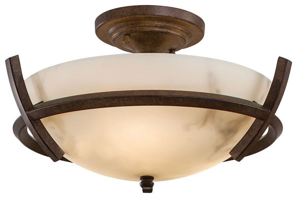 Nutmeg and Alabaster Dust Glass 3-Light Semi-Flush Mount