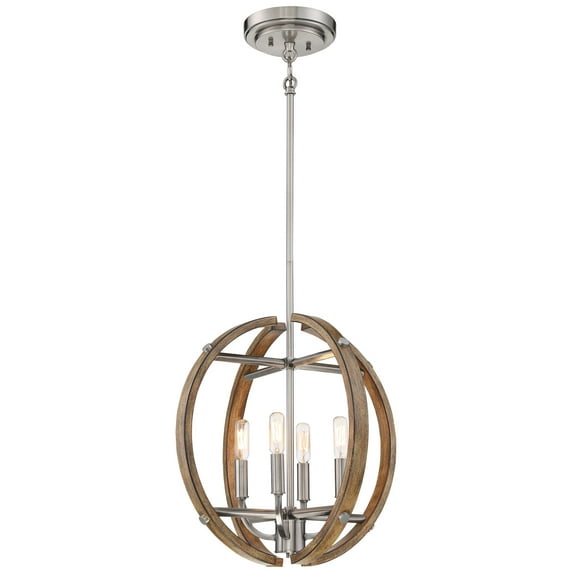 Minka Lavery Country Estates 16 3/4" Wide Wood and Nickel 4-Light Pendant