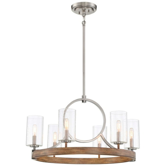 Minka Lavery Minka Country Estates 28" Nickel and Wood Finish 6-Light Chandelier