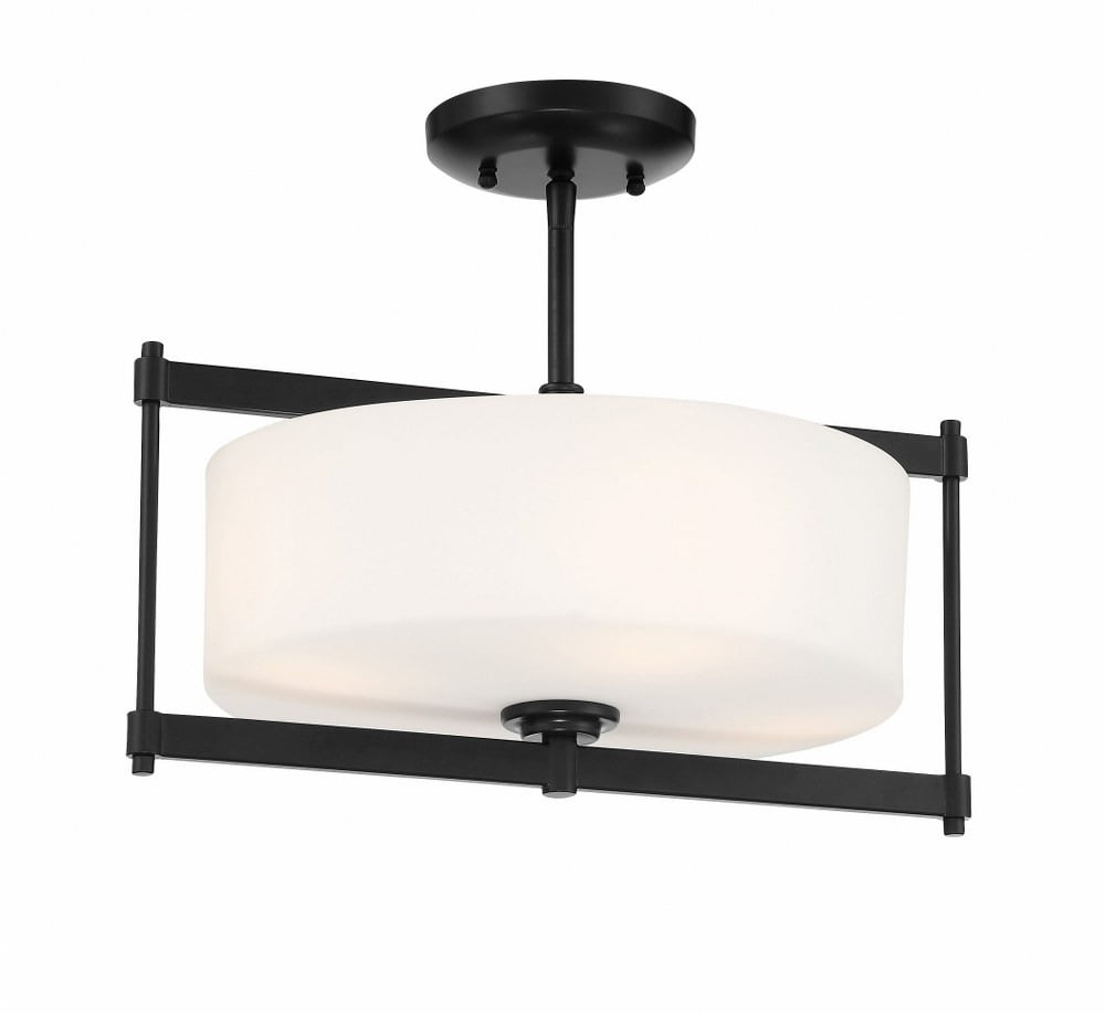 First Avenue Coal 16" Semi-Flush Ceiling Light with Etched White Glass