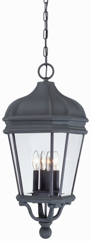 Harrison Black 4-Light Outdoor Pendant with Clear Beveled Glass