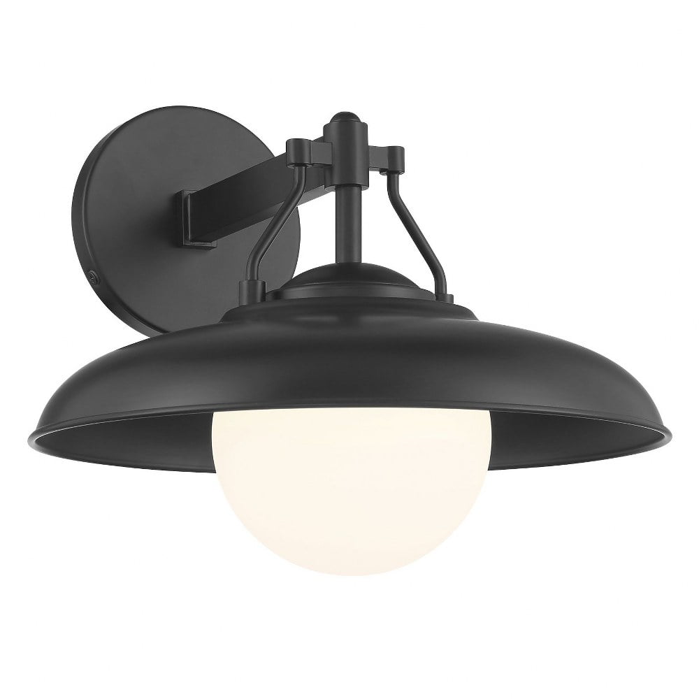 Coal Black Etched Opal Glass Outdoor Wall Sconce